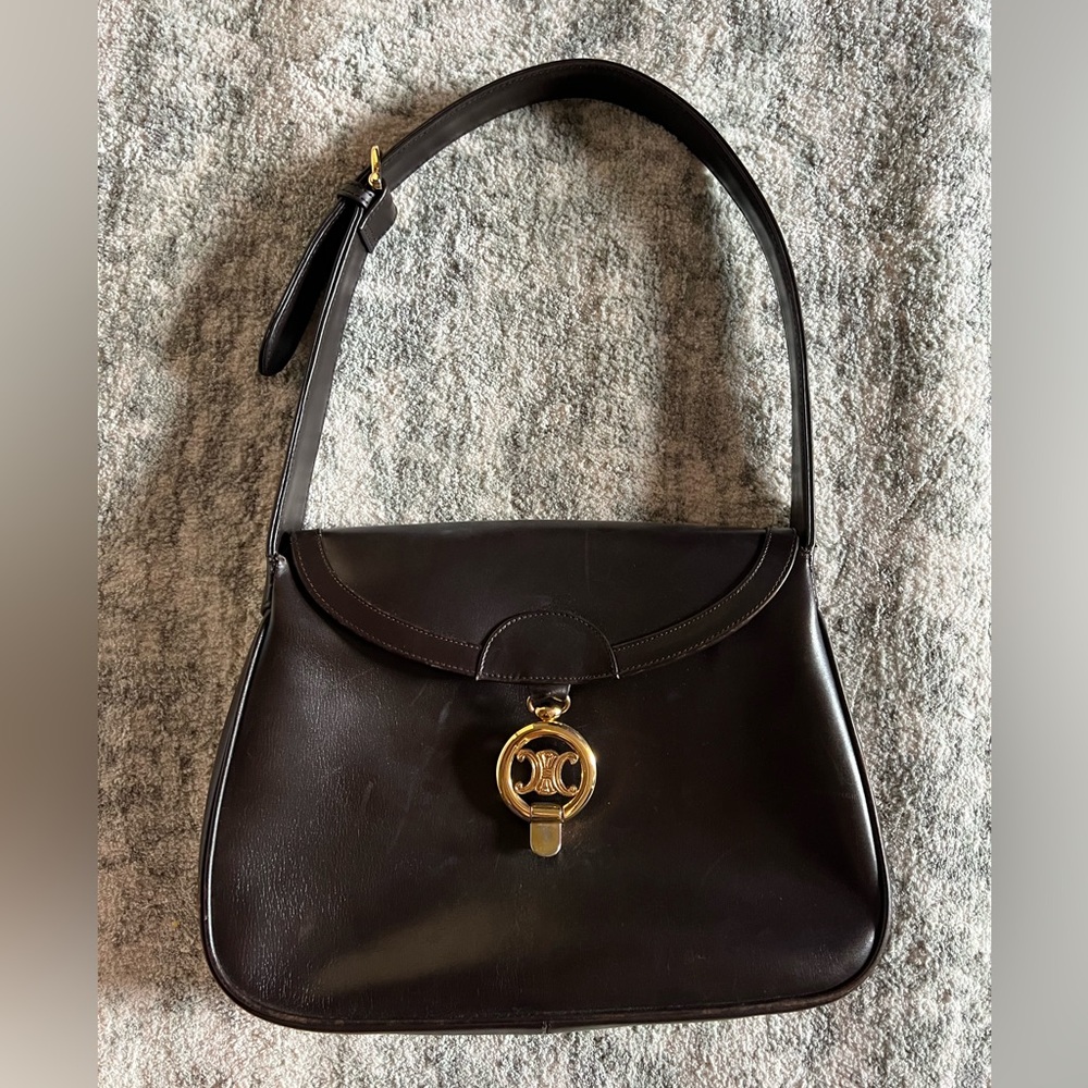 Authentic vintage Celine chocolate shoulder bag